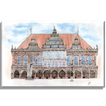 Leinwand 40 x 30 cm Keilrahmen Canvas-Leinen Aquarell Maritim Kunst Druck Kunstdruck Bremen Bremer Rathaus Nordsee Souvenir Souvenirs